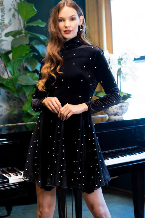 Angelica Dress - Black Velvet Pearl